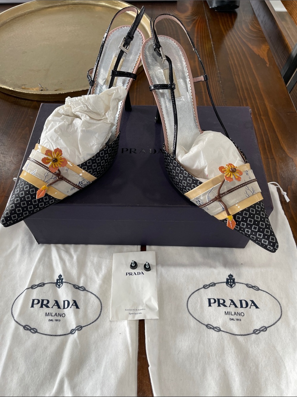 Prada Women’s Vintage Kimono Slingback Heels Size 40 Made in Italy Floral Rare